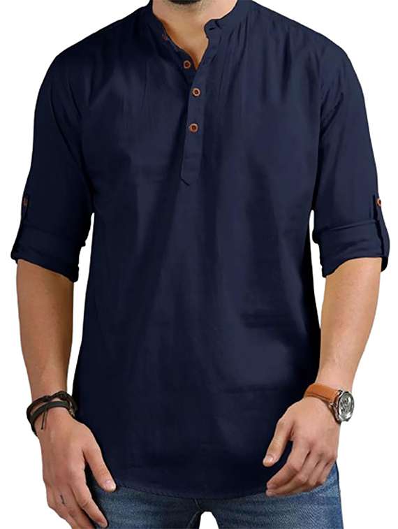 men solid mandarin neck short kurta