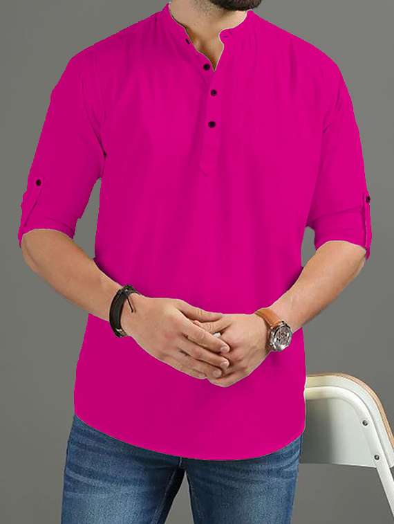 men solid mandarin neck short kurta
