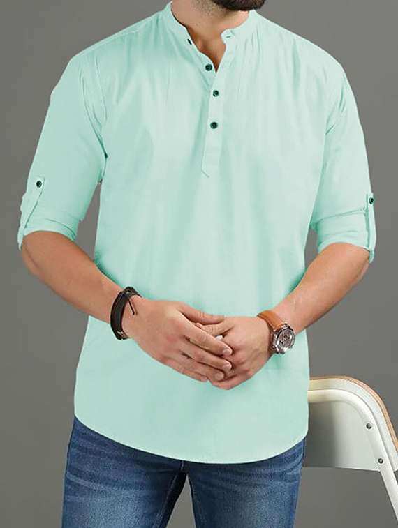 men solid mandarin neck short kurta