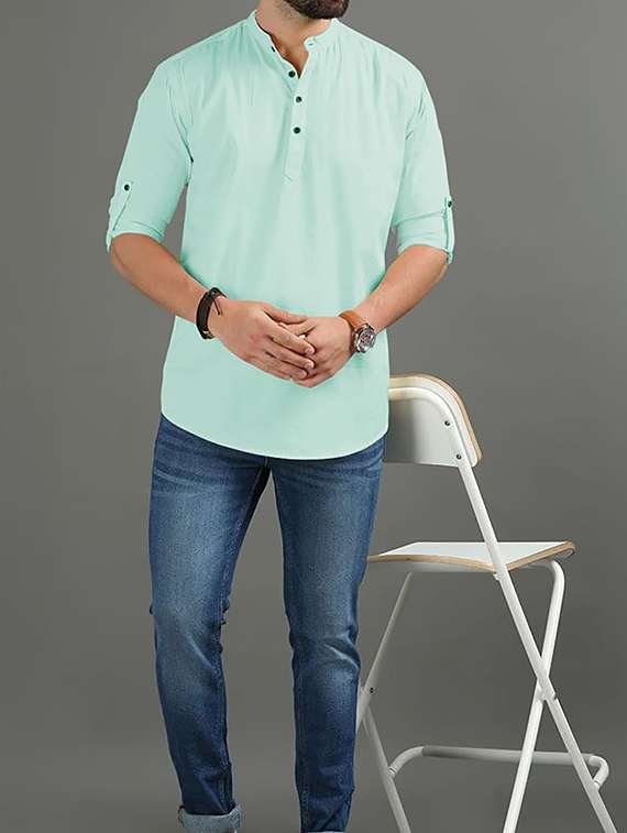 men solid mandarin neck short kurta - 22325411 -  Standard Image - 3