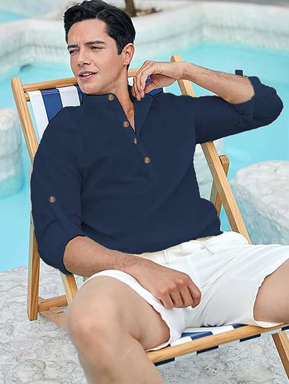 men solid mandarin neck short kurta