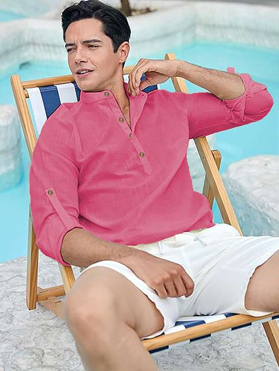 men solid mandarin neck short kurta