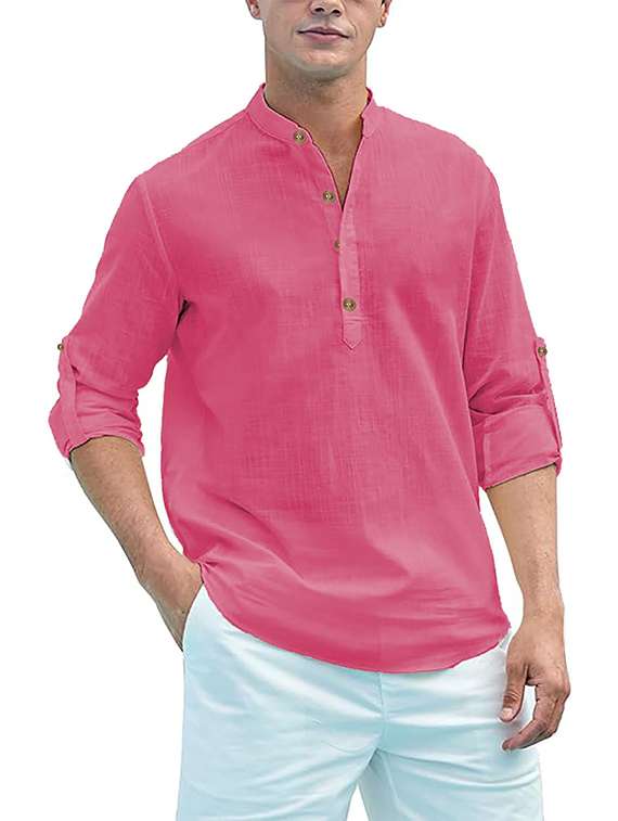 men solid mandarin neck short kurta - 22325426 -  Standard Image - 3