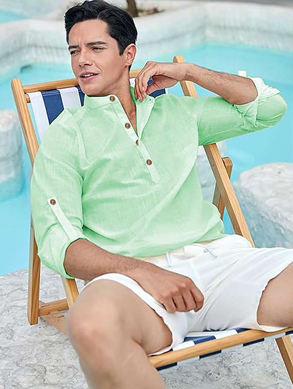 men solid mandarin neck short kurta