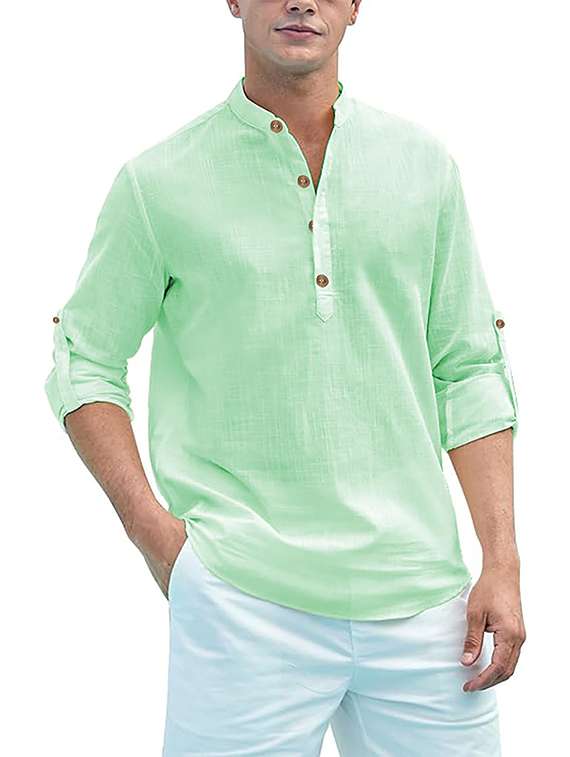 men solid mandarin neck short kurta - 22325427 -  Standard Image - 3