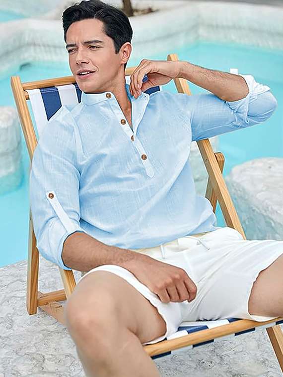 men solid mandarin neck short kurta
