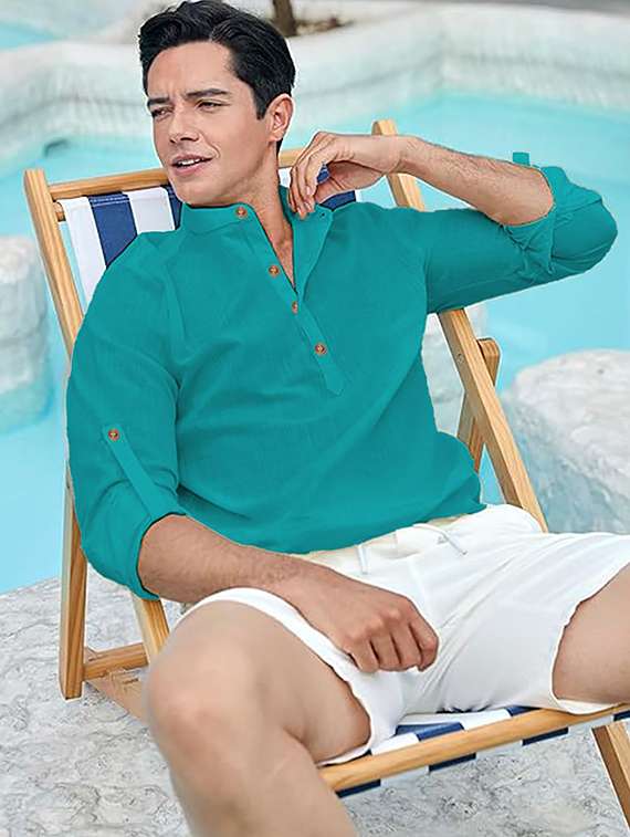 men solid mandarin neck short kurta