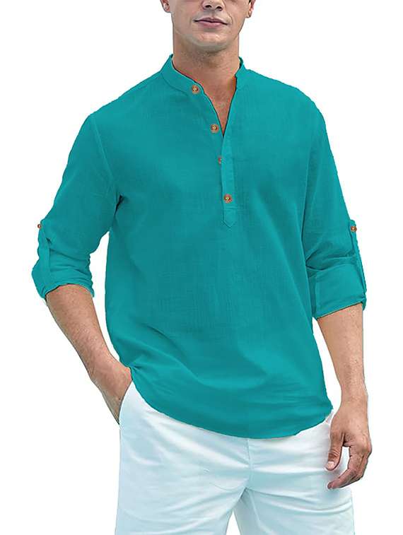 men solid mandarin neck short kurta - 22325430 -  Standard Image - 3