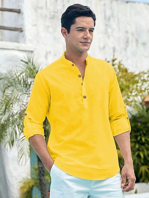 men solid mandarin neck short kurta