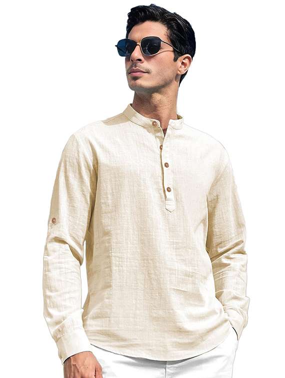 men solid mandarin neck short kurta