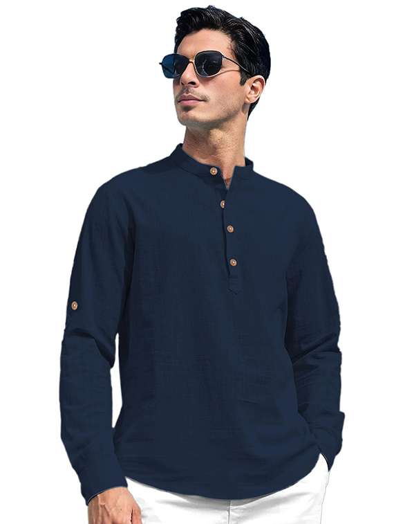 men solid mandarin neck short kurta