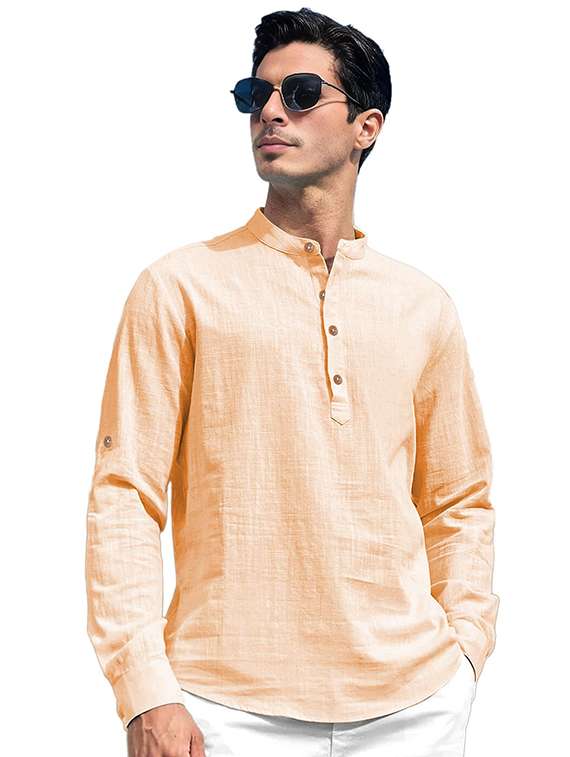 men solid mandarin neck short kurta