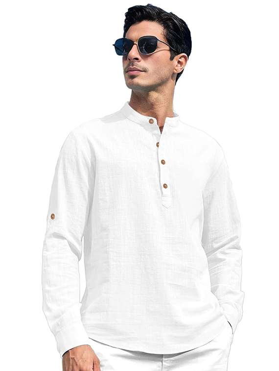 men solid mandarin neck short kurta