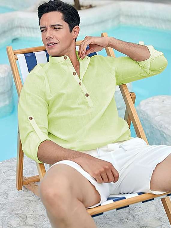 men solid mandarin neck short kurta
