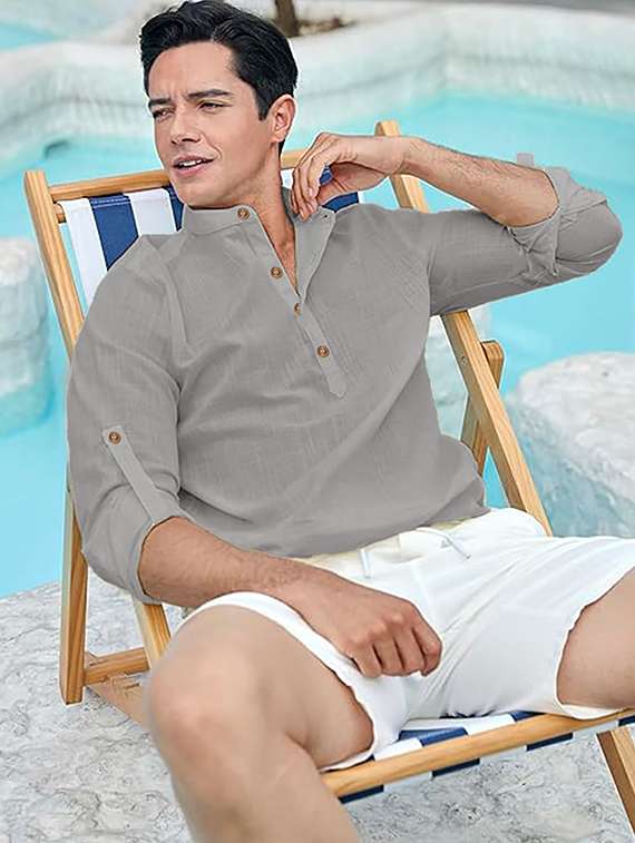 men solid mandarin neck short kurta