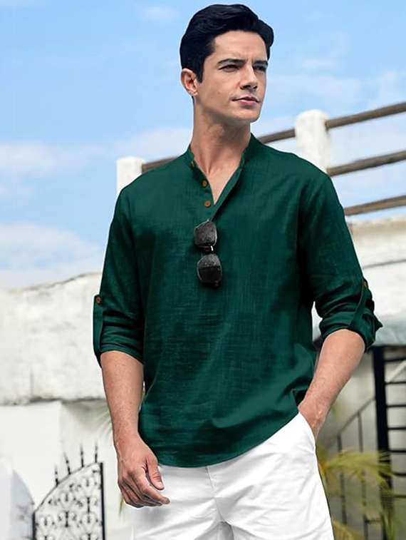 men solid mandarin neck short kurta