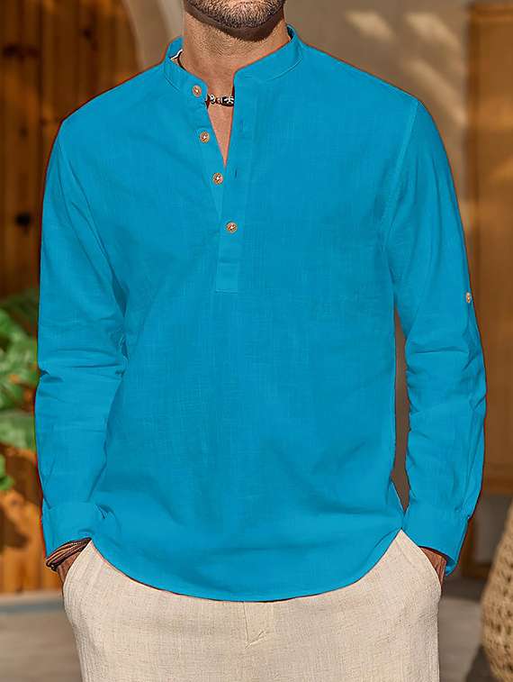 men solid mandarin neck short kurta