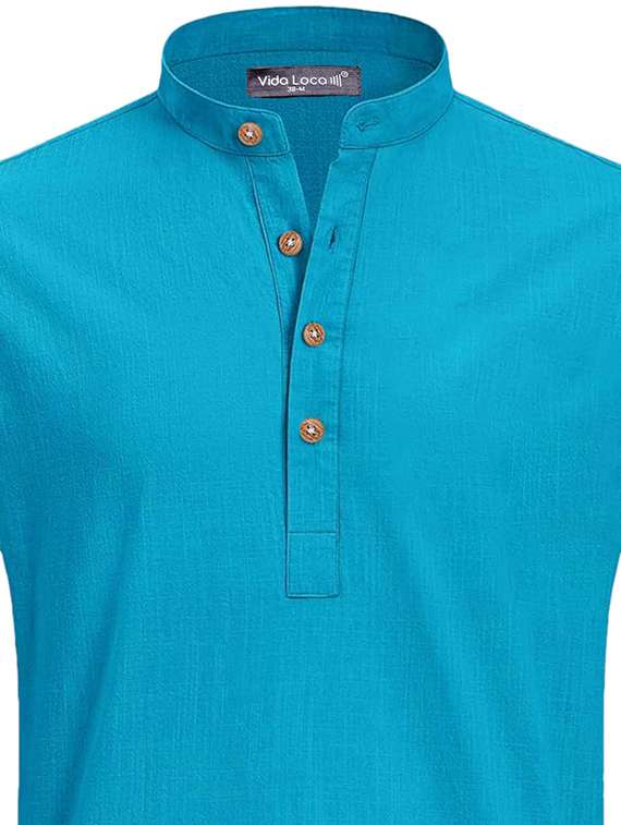 Men Solid Mandarin Neck Short Kurta - 22325510 -  Standard Image - 3