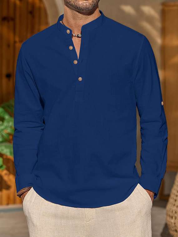 men solid mandarin neck short kurta