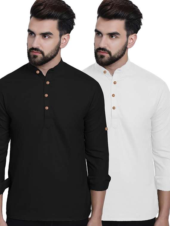 men pack of 2 solid mandarin neck short kurta