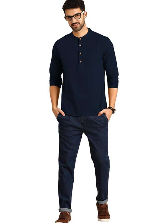 Men Pack Of 2 Solid Mandarin Neck Short Kurta - 22325599 -  Standard Image - 3