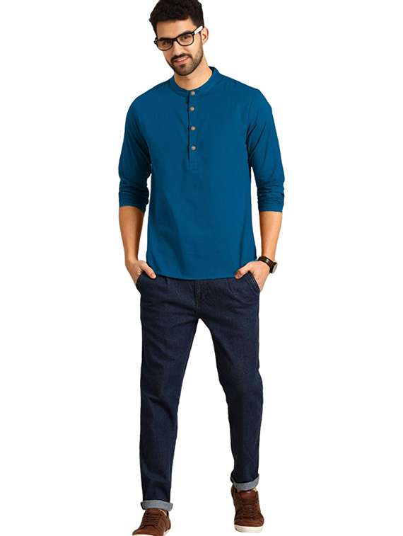 Men Pack Of 2 Solid Mandarin Neck Short Kurta - 22325605 -  Standard Image - 3