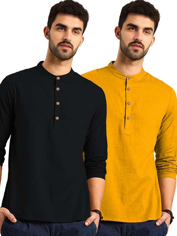 men pack of 2 solid mandarin neck short kurta