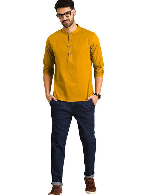 men pack of 2 solid mandarin neck short kurta - 22325610 -  Standard Image - 3