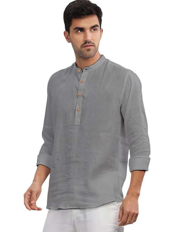 Men Pack Of 2 Solid Mandarin Neck Short Kurta - 22325613 -  Standard Image - 3