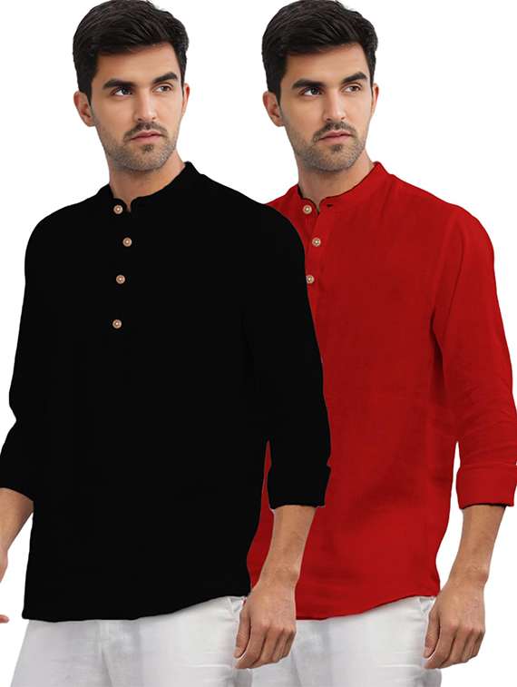 men pack of 2 solid mandarin neck short kurta