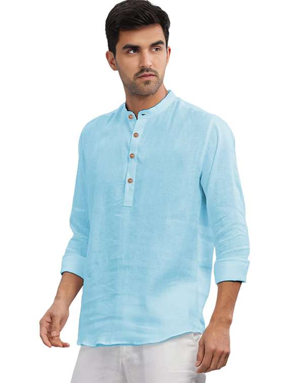 Men Pack Of 2 Solid Mandarin Neck Short Kurta - 22325623 -  Standard Image - 3