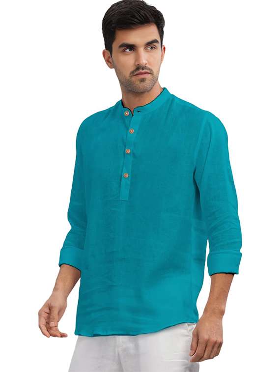 men pack of 2 solid mandarin neck short kurta - 22325624 -  Standard Image - 3