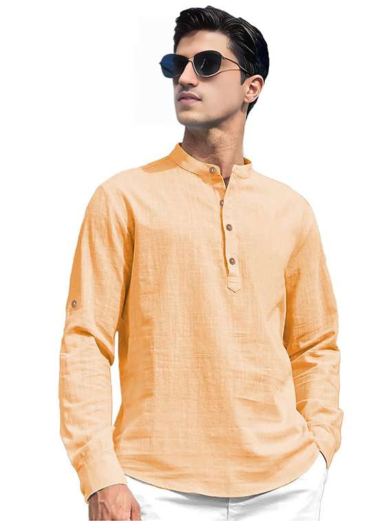 men solid mandarin neck short kurta