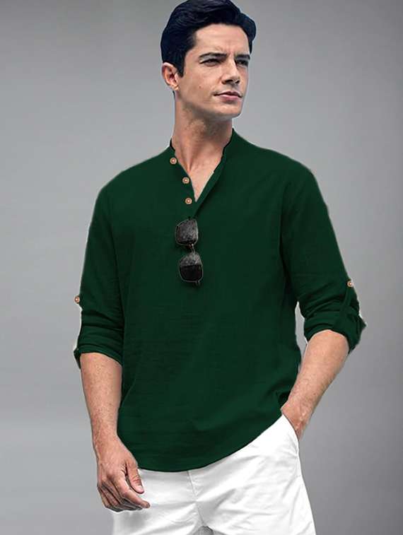 men solid mandarin neck short kurta