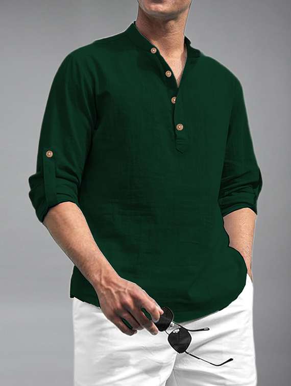 men solid mandarin neck short kurta - 22325955 -  Standard Image - 3