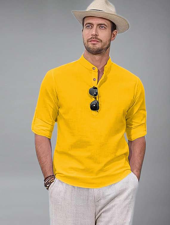men solid mandarin neck short kurta