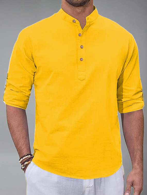 men solid mandarin neck short kurta - 22325961 -  Standard Image - 3