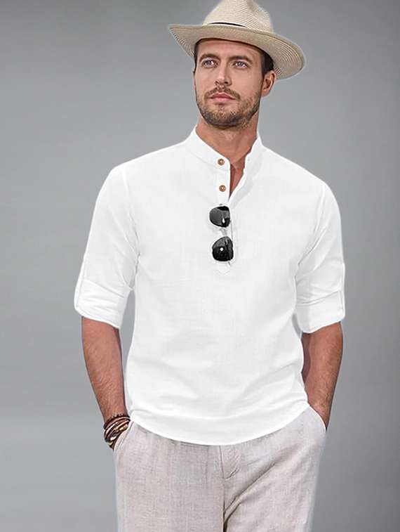 men solid mandarin neck short kurta