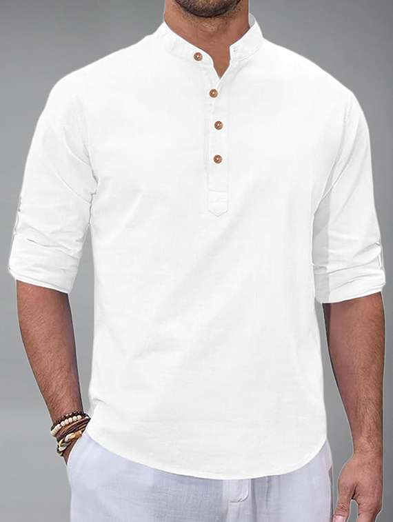 men solid mandarin neck short kurta - 22325962 -  Standard Image - 3