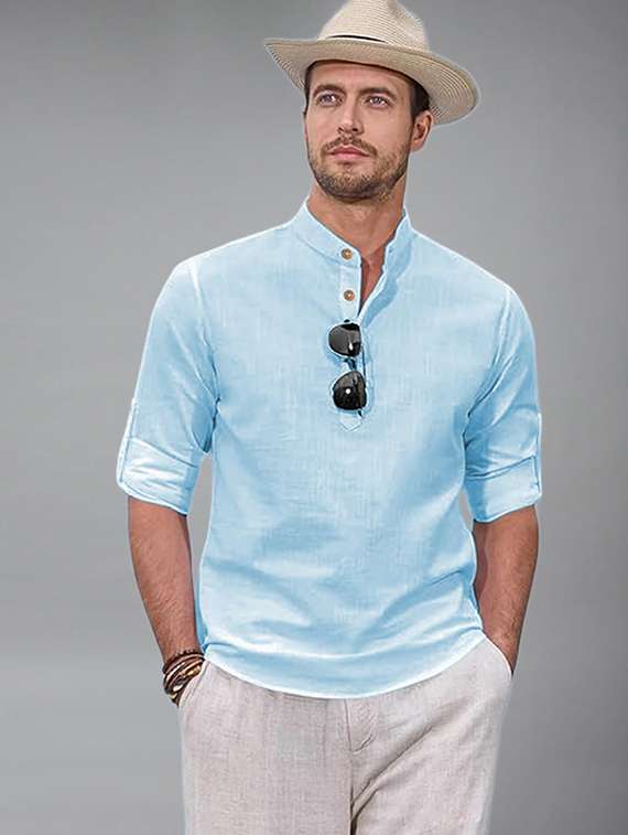 men solid mandarin neck short kurta