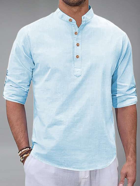 men solid mandarin neck short kurta - 22325964 -  Standard Image - 3