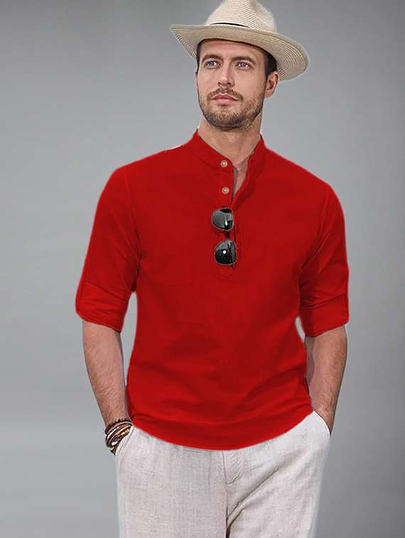 men solid mandarin neck short kurta