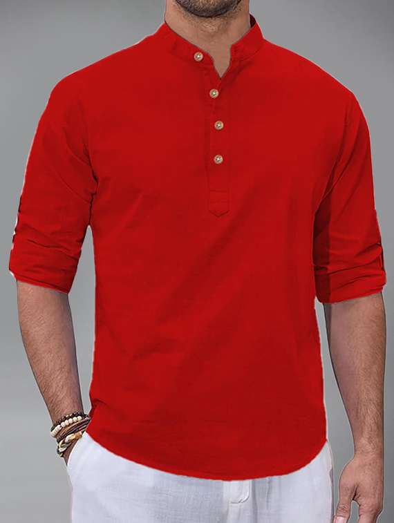 men solid mandarin neck short kurta - 22325966 -  Standard Image - 3