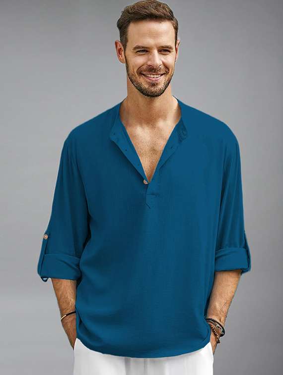 men solid mandarin neck short kurta