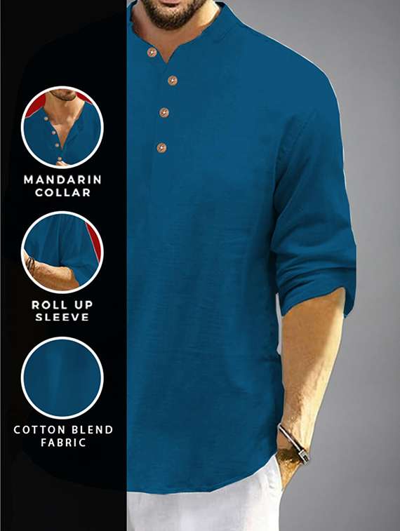 men solid mandarin neck short kurta - 22325985 -  Standard Image - 3