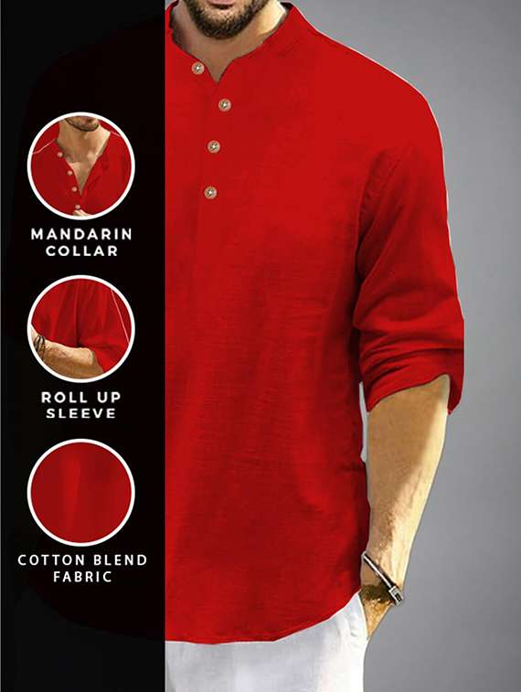 men solid mandarin neck short kurta - 22325986 -  Standard Image - 3