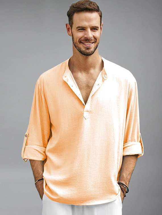 men solid mandarin neck short kurta