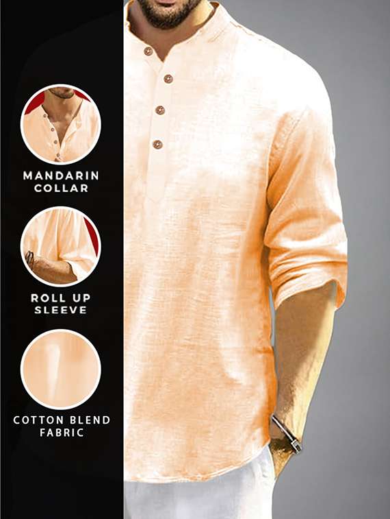 men solid mandarin neck short kurta - 22325990 -  Standard Image - 3