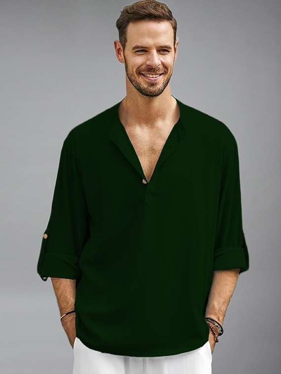 men solid mandarin neck short kurta