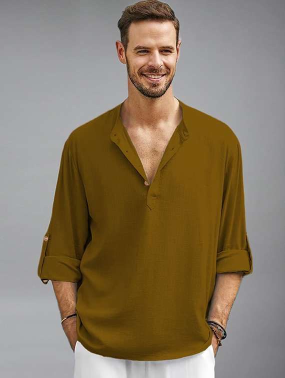 men solid mandarin neck short kurta